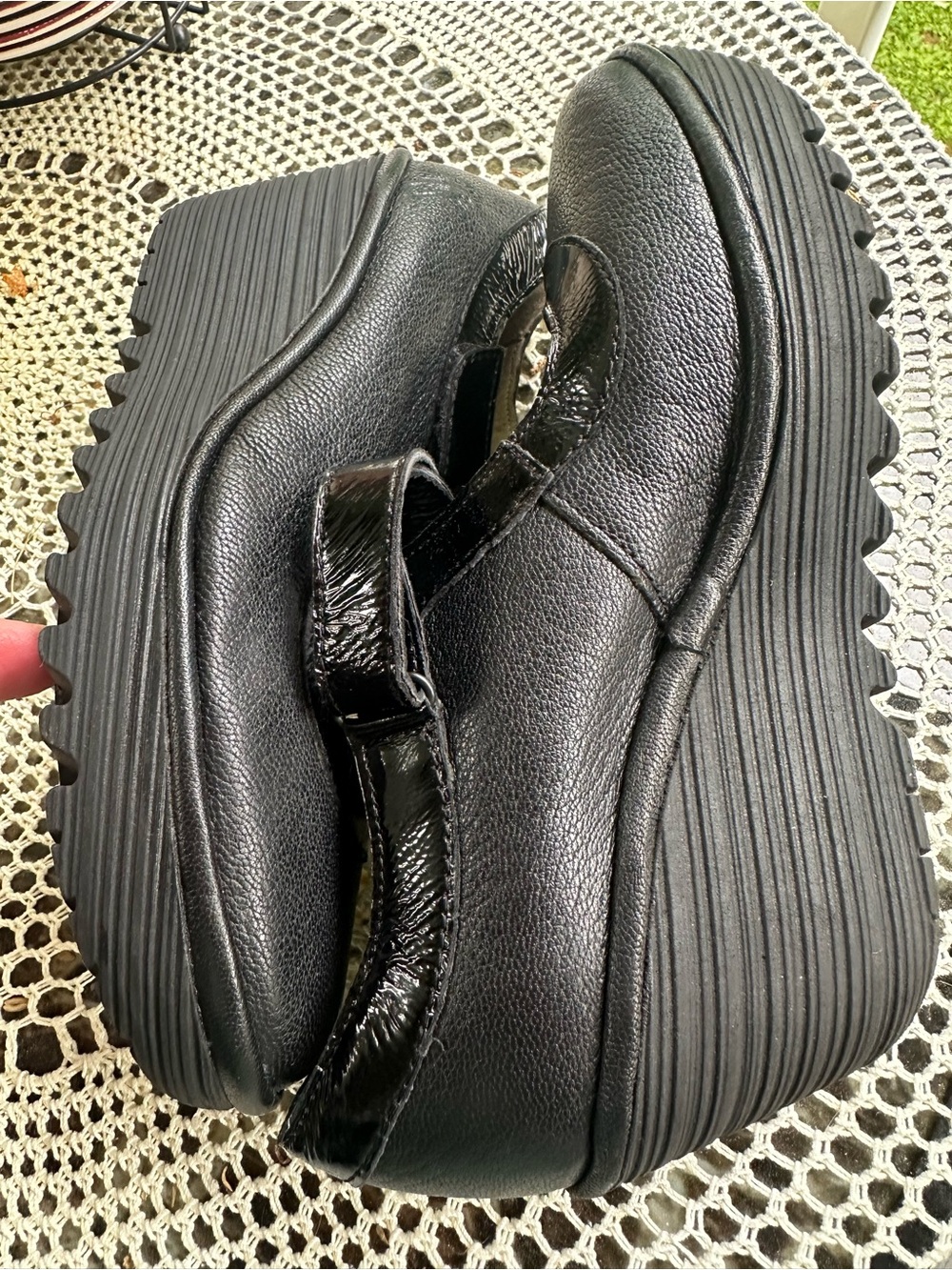 Dansko Women’s Black Platform Mary Janes with patent leather accent